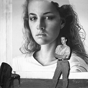 1984, Johanna Dichand, das Modell vor dem noch unvollendeten Bild Johanna I