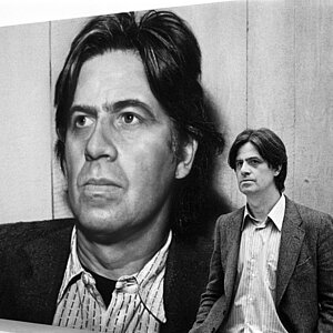 1980, Franz Gertsch vor seinem Selbstporträt. Aufgenommen an der Vernissage zu seiner Ausstellung im Kunsthaus Zürich. Foto: Niklaus Stauss, Keystone @